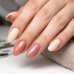 Manicure semipermanente color nude con forma ovale in un salone estetico di Lucca